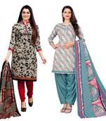 multicolor cotton blend printed unstitched salwar suit material (combo of 2)