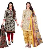 multicolor cotton blend printed unstitched salwar suit material (combo of 2)