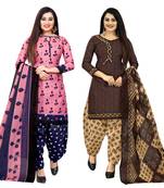 pink and brown cotton printed unstitched salwar suit material (combo of 2)
