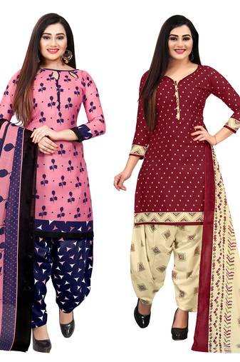 multicolor cotton blend printed unstitched salwar suit material (combo of 2)