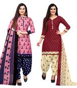 multicolor cotton blend printed unstitched salwar suit material (combo of 2)
