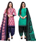 pink and green cotton printed unstitched salwar suit material (combo of 2)