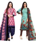 multicolor cotton blend printed unstitched salwar suit material (combo of 2)