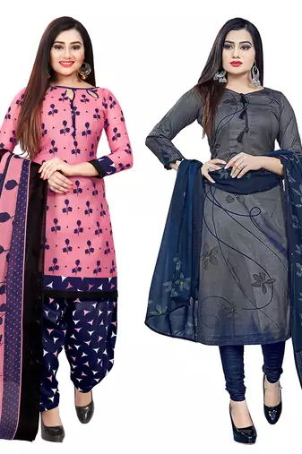 multicolor cotton blend printed unstitched salwar suit material (combo of 2)
