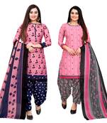 pink and baby pink cotton printed unstitched salwar suit material (combo of 2)