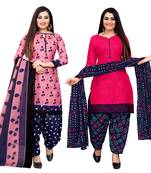 pink and dark pink cotton printed unstitched salwar suit material (combo of 2)