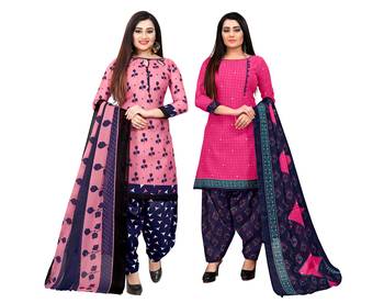 pink and magenta cotton printed unstitched salwar suit material (combo of 2) 1