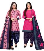 pink and magenta cotton printed unstitched salwar suit material (combo of 2)