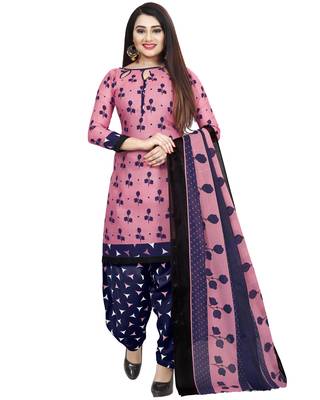 pink and magenta cotton printed unstitched salwar suit material (combo of 2) 2