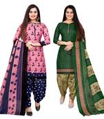 pink and green cotton printed unstitched salwar suit material (combo of 2)