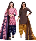 pink and brown cotton printed unstitched salwar suit material (combo of 2)