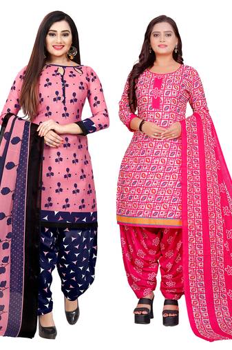multicolor cotton blend printed unstitched salwar suit material (combo of 2)