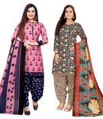 multicolor cotton blend printed unstitched salwar suit material (combo of 2)