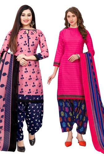 multicolor cotton blend printed unstitched salwar suit material (combo of 2)