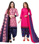 multicolor cotton blend printed unstitched salwar suit material (combo of 2)