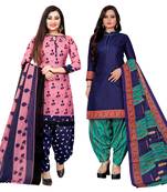 multicolor cotton blend printed unstitched salwar suit material (combo of 2)