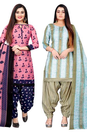 multicolor cotton blend printed unstitched salwar suit material (combo of 2)