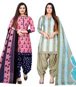 multicolor cotton blend printed unstitched salwar suit material (combo of 2)