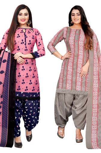 multicolor cotton blend printed unstitched salwar suit material (combo of 2)
