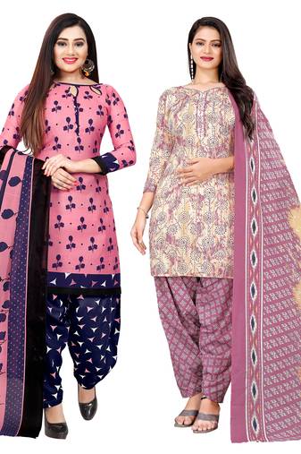 multicolor cotton blend printed unstitched salwar suit material (combo of 2)