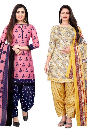 multicolor cotton blend printed unstitched salwar suit material (combo of 2)