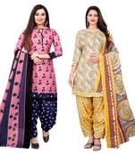 multicolor cotton blend printed unstitched salwar suit material (combo of 2)