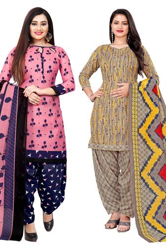 Rajnandini multicolor cotton blend printed unstitched salwar suit material (combo of 2)