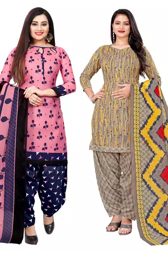 Rajnandini multicolor cotton blend printed unstitched salwar suit material (combo of 2)