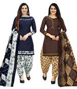 navy blue and brown cotton printed unstitched salwar suit material (combo of 2)