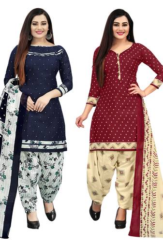 multicolor cotton blend printed unstitched salwar suit material (combo of 2)