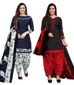navy blue and black cotton printed unstitched salwar suit material (combo of 2)