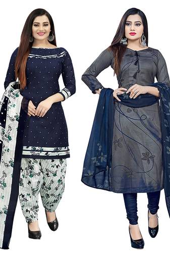 multicolor cotton blend printed unstitched salwar suit material (combo of 2)