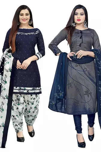 multicolor cotton blend printed unstitched salwar suit material (combo of 2)