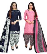 navy blue and baby pink cotton printed unstitched salwar suit material (combo of 2)