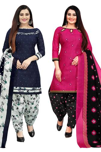 multicolor cotton blend printed unstitched salwar suit material (combo of 2)