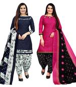 multicolor cotton blend printed unstitched salwar suit material (combo of 2)