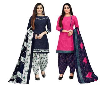 multicolor cotton blend printed unstitched salwar suit material (combo of 2) 1