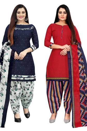 multicolor cotton blend printed unstitched salwar suit material (combo of 2)