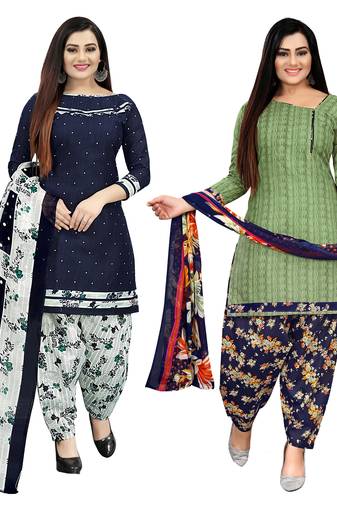 multicolor cotton blend printed unstitched salwar suit material (combo of 2)