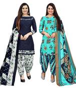 multicolor cotton blend printed unstitched salwar suit material (combo of 2)