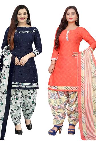 multicolor cotton blend printed unstitched salwar suit material (combo of 2)