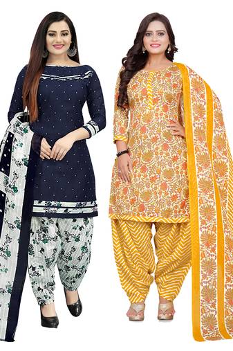 multicolor cotton blend printed unstitched salwar suit material (combo of 2)