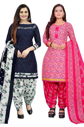 multicolor cotton blend printed unstitched salwar suit material (combo of 2)