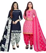 multicolor cotton blend printed unstitched salwar suit material (combo of 2)