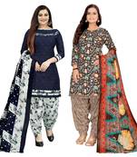 multicolor cotton blend printed unstitched salwar suit material (combo of 2)