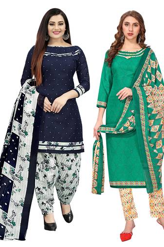 multicolor cotton blend printed unstitched salwar suit material (combo of 2)