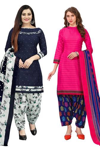 multicolor cotton blend printed unstitched salwar suit material (combo of 2)