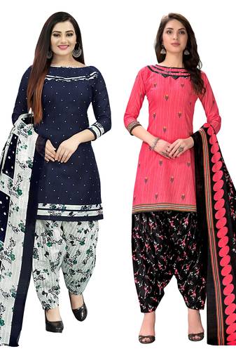 multicolor cotton blend printed unstitched salwar suit material (combo of 2)