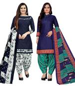 multicolor cotton blend printed unstitched salwar suit material (combo of 2)