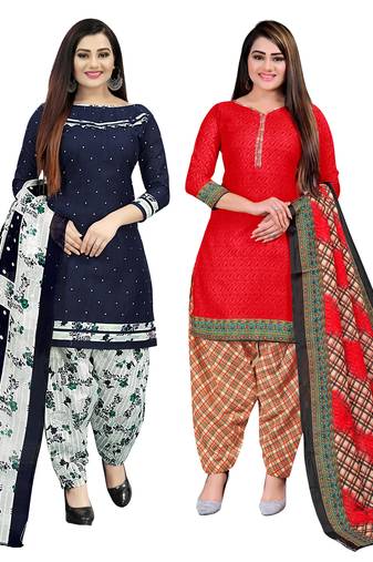 multicolor cotton blend printed unstitched salwar suit material (combo of 2)